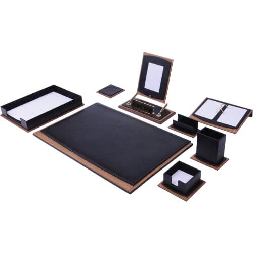Star Luxury Leather&Wood Desk Set 11 Pieces With Single Tray (Desk Organizer, Office Accessories, Desk Accessories)