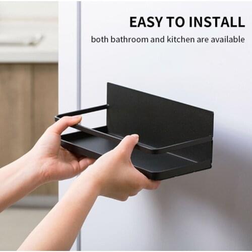 Refrigerator Spice Rack Kitchen Jars Storage Shelf Side Wall Mount Fridge Adsorption Organizer white/black