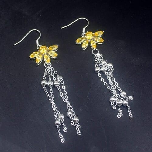 Gorgeous Multi Gems Yellow Citrine Shiny Genuine 925 Silver Dangle Drop Hook Earrings Jewelry Gifts for Women Girls 20213704