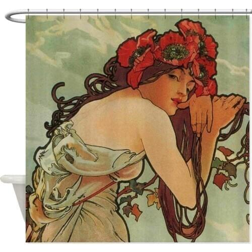 Summer by Mucha Decorative Fabric Bathroom Polyester Shower Curtain