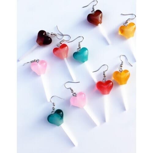 1 Pair Earring for Women Resin Lollipop Drop Earrings Children Jewelry Custom Made Handmade Cute Girls Cotton Candy Gift