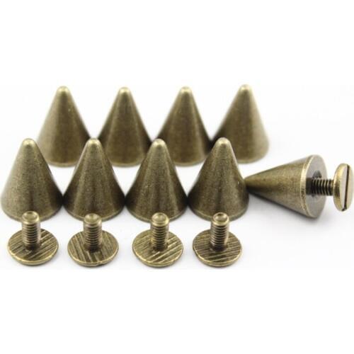 10mm*13mm Antique Brass Conical Metal Screw Back Spike Studs Punk Rock Rivets Nailheads Free Shipping Wholesale High Quality