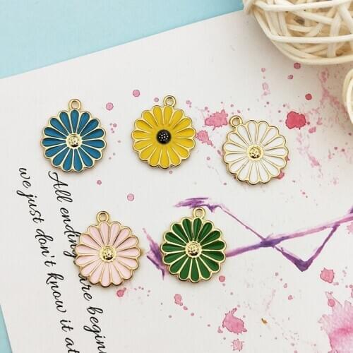 10pcs/pack Cute Daisy Sun Flower Charms Connector Metal Golden Enamel Pendant Earring DIY Fashion Jewelry Accessories 18*21mm