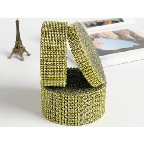 10 Yards A Roll Grass Green Plastic Rhinestone Net Drill Wrap Ribbon Wedding Supplies Party Home Decoration Hand DIY Accessories