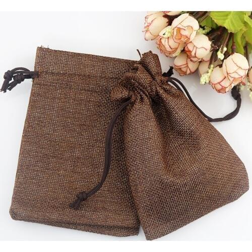 100pcs Natural Jute Bags with Drawstring wedding Sack Party Pouches burlap storage package Candy Bags gift bag party supplies