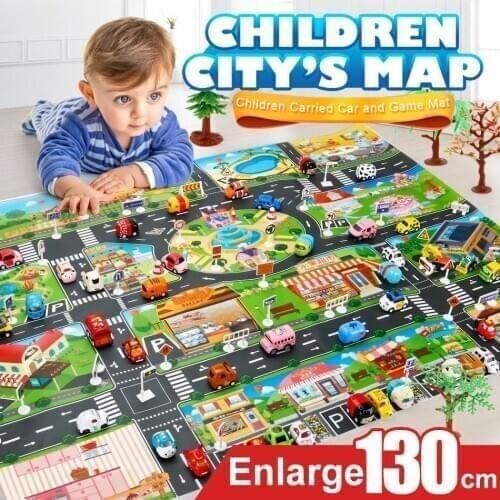 130*100CM Kids Baby Play Mat Childrens Toys Large Urban Traffic Parking Lot Play Mat Waterproof Non-Woven Kids Carpet Car Toy