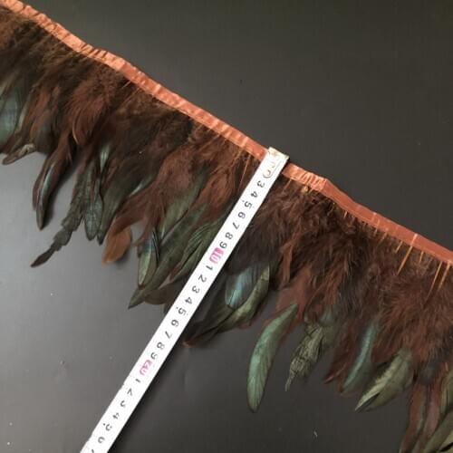5 Meters Brown Rooster Schlappen Feather Trim Fringe 10-15CM Natural Chicken Feathers Ribbon DIY Sewing Crafts Plumes Wholesale