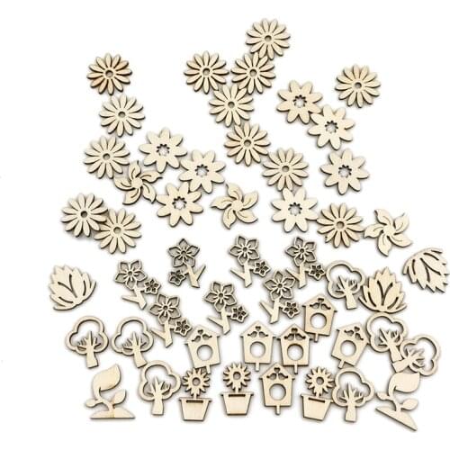 50PCS Natural Wooden Colorful Mixed Flowers Buttons Scrapbooking Sewing Accessories for DIY Craft