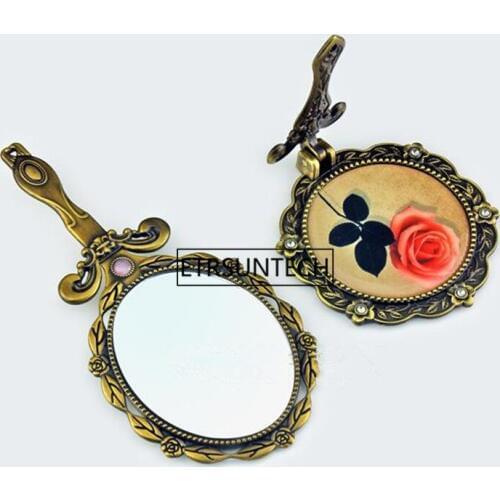 50pcs Retro Vintage Floral Folding Oval Round Dress-up Makeup Handheld Mirror Travel F2938