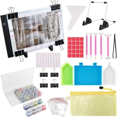 59PCS) Diamond Painting A4 LED Light Pad Kit,DIY Dimmable Light Brightness Board, for Full Drill 5D Diamond Painting Square