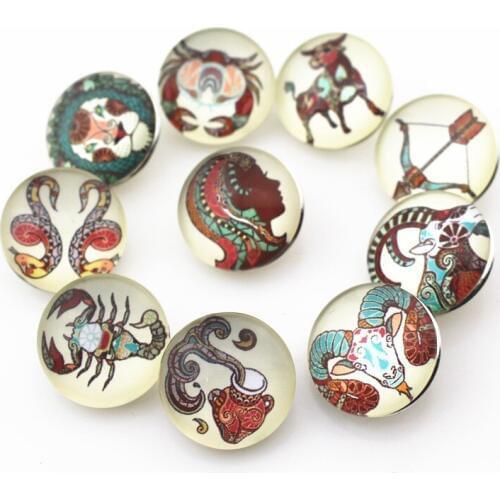 60pcs/lot Mix The Signs of the Zodiac ginger snap buttons for 18mm DIY snap bracelet Snaps Jewelry
