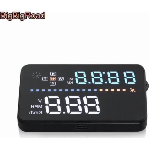 BigBigRoad Car HUD Head Up Display OBD II 2 & GPS Digital Speed Windscreen Projector Satellite Time Speedomete Driving Distance