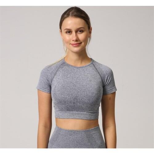 Seamless Sport Set Women Pink Crop Top T Shirt Sport Shorts Yoga Sport suit Workout Active Outfit Fitness Gym Crop Top T-Shirts