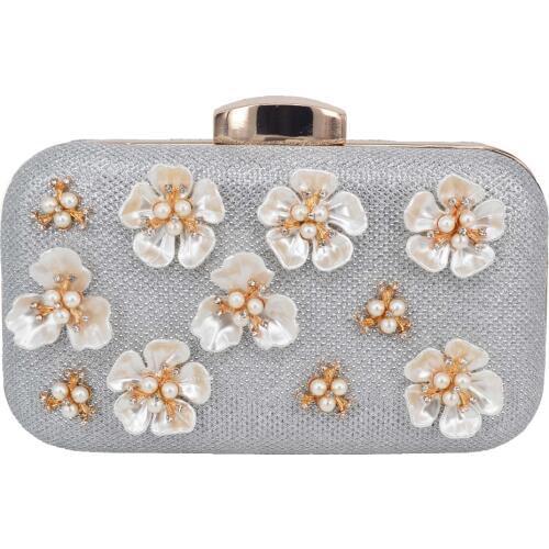Frosting Flower Evening Bag Blue Silver Red Gold fuschia Fashion Evening Party Purse Women Wedding Floral Female Clutch Bag