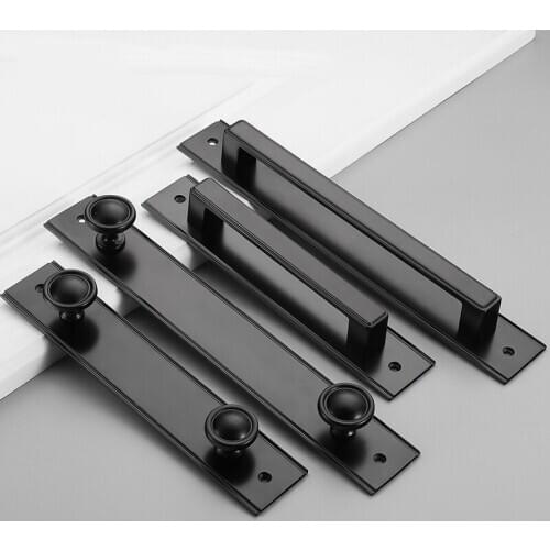 Black Aluminum Alloy Sliding Door Handle Fire Toilet Door Pull Plate Push Gate Door With Screws