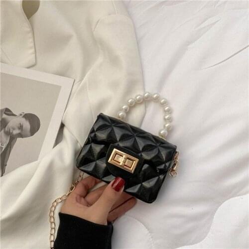 Black New Mini Women Fashion Handbags Mobile Phone Bags Luxury Designer Purses Solid Female Pear Chain Bag PVC PU Bag