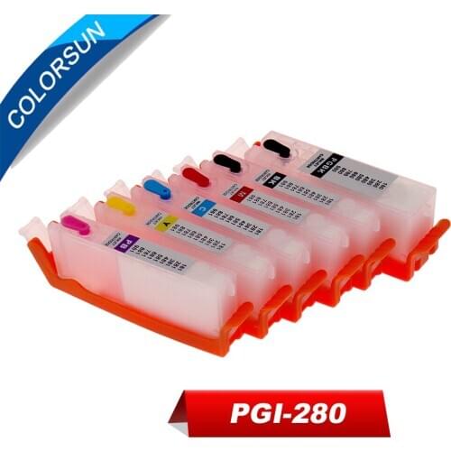 Colorsun 6 color Refillable PGI280 PGI-280 CLI-281 ink cartridge for Canon PIXMA TS8120 TS9120 PIXMA TS8320 with ARC chips