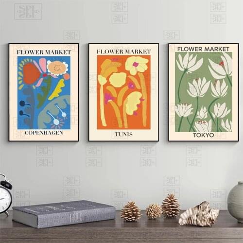 Flower Market Tunis Tokyo Copenhagen Bologna Posters and Print Florist Gift Canvas Painting Wall Art Pictures Flower Shop Decor