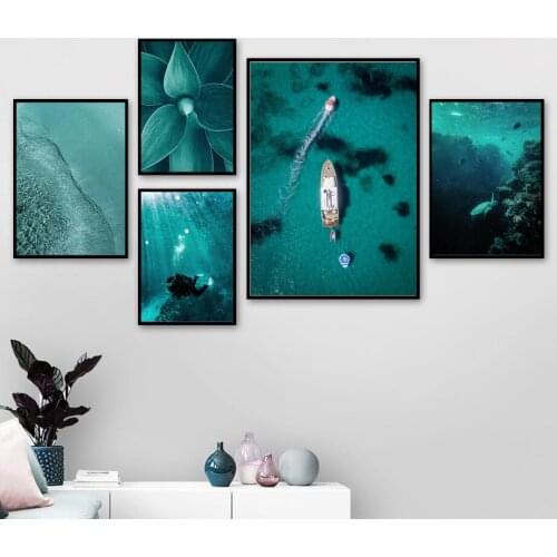 Diving Sea Turtle Beach Succulents Plant Wall Art Canvas Painting Nordic Posters And Prints Wall Pictures For Living Room Decor