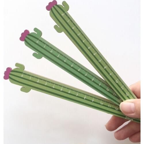1pc 15cm Wooden Cactus Ruler Straight Measure Drawing Ruler for Teachers Students Drafting Tools