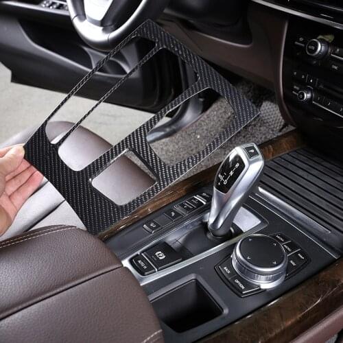 For BMW X5 X6 F15 F16 Real Carbon Fiber Car Center Gear Shift Panel Cover Frame Cover Stickers Car Accessories For R H D & L H D