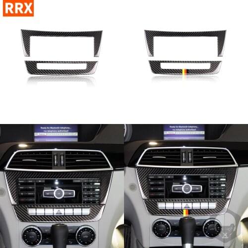 For Mercedes Benz C-Class W204 2007 2008 2009 2010 2011 2012 2013 Carbon Fiber Central CD Button Frame Stickers Car Accessories