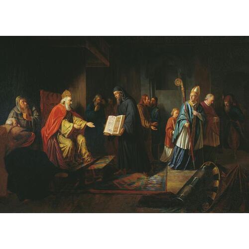 GOOD quality-TOP art -Russia Religious art Vladimir listening to the Orthodox priests, the papal envoy painting print art