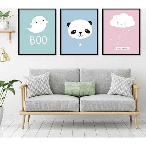 Kawaii Childrens Room Decorative Painting Cartoon Cute Animal Panda Cloud Wind Home Simple Hanging Picture Frameless Drawing