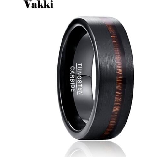 Trendy 2019 Wedding Band Black Matte Pure Carbide Tungsten Engagement Ring For Men Acacia Wood Mens Rings Gift Jewelery