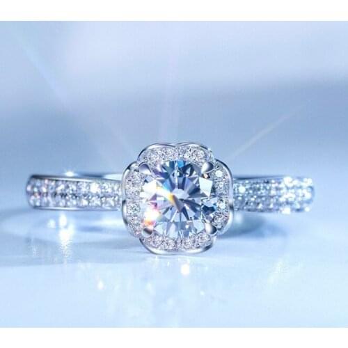 Inbeaut Round Sparkling Moissanite Ring 925 Sterling Silver 18K White Gold Plated D Color Excellent Cut Diamond Wedding Rings