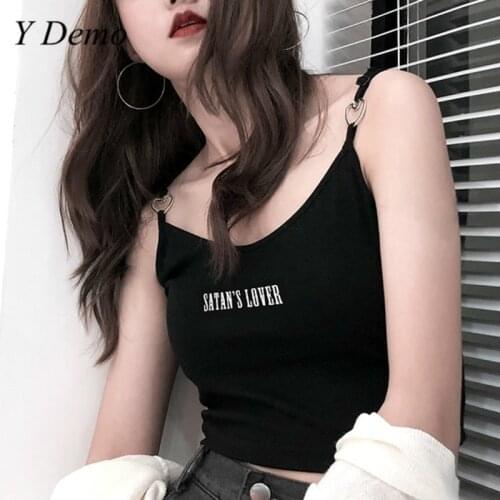 Y Demo Summer Sleevelesss Camis For Women Love Straps Letters Embroidery Short Crop Tops Harajuku