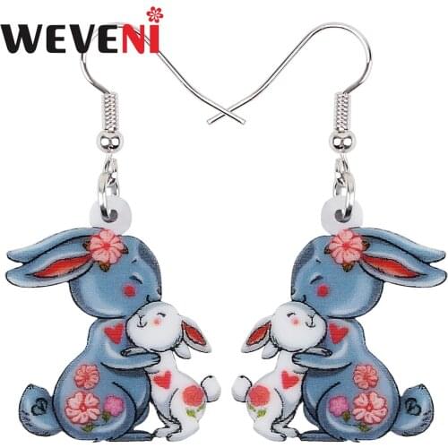 WEVENI Mothers Day Acrylic Cute Rabbit Bunny Earrings Long Drop Dangle Fashion Gift Unique Party Jewelry Charms For Women Girls