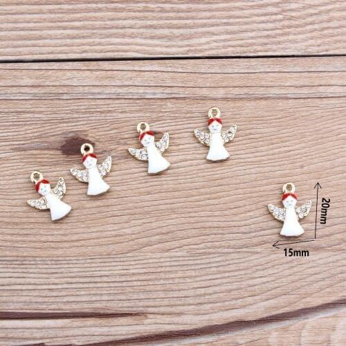 Fashion White Christmas Rhinestone Angel Charms Gift Enamel Gold DIY Handmade Jewelry Accessories For Necklace Keychains