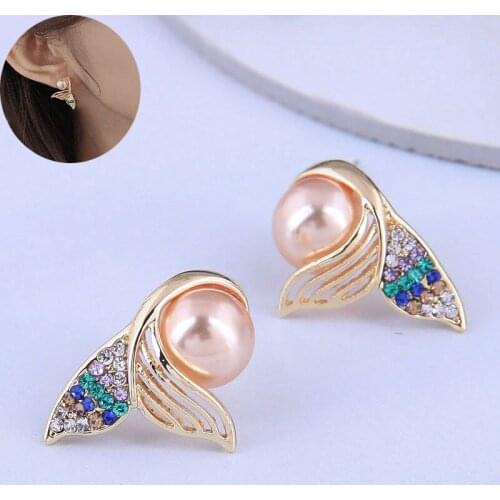 Fashion Korean Fish Shape Earrings For Women Pearl Stud Earrings Trendy Jewelry Pendientes Gifts