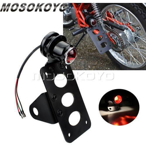Motorcycles Replica Lucas Brake Taillight w/ Side Mount License Plate Holder Lights For Cafe Racer Cruisers Sportster XL883 1200