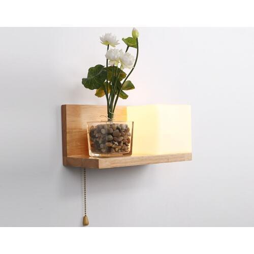 Nordic Solid Wood Wall Lamp Glass Led Modern Simple Indoor Square Flower Pot Bracket Light Fixtures Led Living Room Decoration