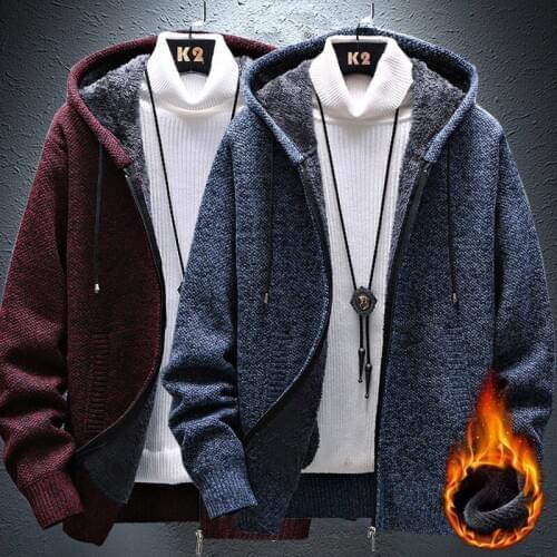 Add velvet padded autumn and winter new mens cardigan zipper sweater loose sweater coat