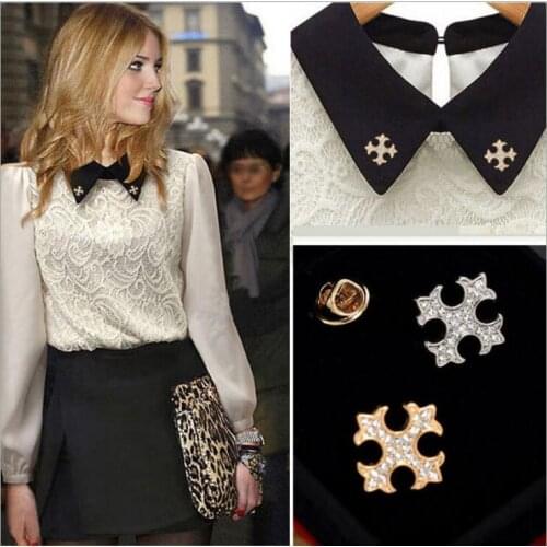 New high-end retro cross brooch mini shirt collar buckle men and women sweater suit with collar pin