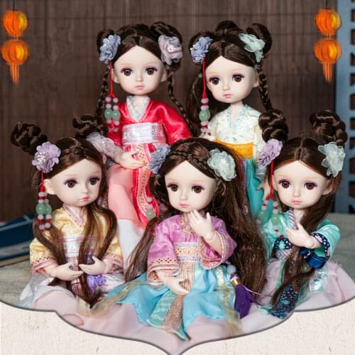New 26cm Dolls Set with Clothes Cute Hair Body Doll Retro Dress Up Bjd Doll 1/6 Toys for Children Girls