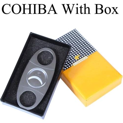 COHIBA Cigar Cutter Brand New Stainless Steel Metal Classic Cigar Cutter Guillotine With Gift Box Christmas Cigar Scissors Gift