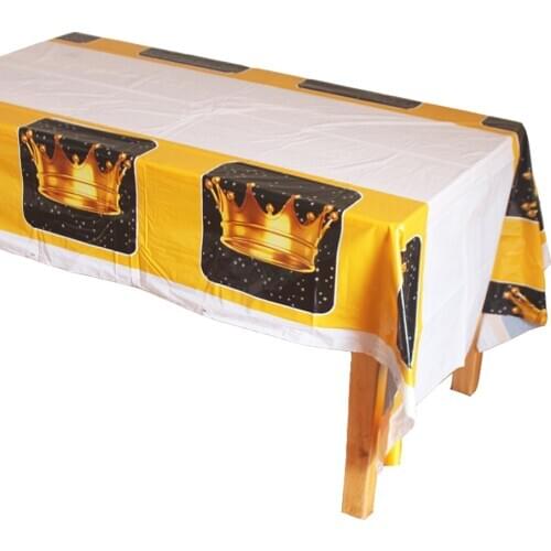 Disposable Plastic Crown Print Table Clothes Table Cover Tablecloth Waterproof For Birthday Party Decoration And Match Napkin