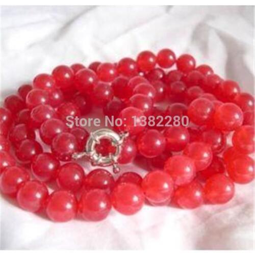 ! Wholesale new DIY 8mm Red Round Beads chalcedony Necklace 35" JT5941