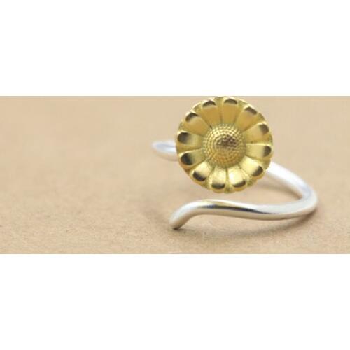 Wholesale Unique Trendy Sunflower Adjustable Ring High Quality Design Gold Silver Promise Rings Women Gift Overwatch Aros