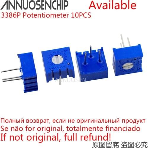 10PCS 3386P Potentiometer Precision Adjustable Resistance 1K 2K 5K 10K 20K 50K 100K 200K 500K 1M 100 200 500 Ohm R 101 103 101