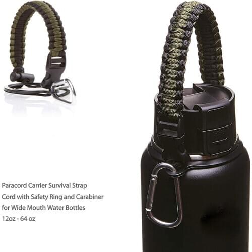 Paracord Handle Carrier Strap for Hydro Flask Wide Mouth Bottles12 oz - 64 oz Water Bottle with Safety Ring and Carabiner