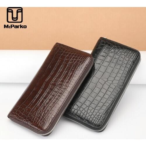 McParko Luxury Leather Wallet Men Authentic Crocodile Leather Clutch Wallet For Men Long Zipper Purse Genuine Leather Wallet Man