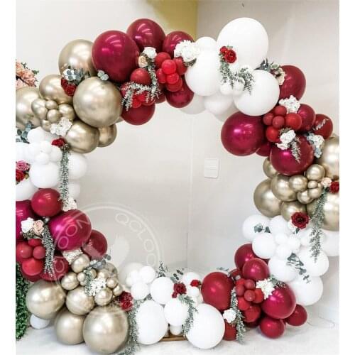 Ruby Red Balloon Garland Kit Gold Chrome Latex Balloons Double Layers Red Globos for Wedding Birthday Party Decorations