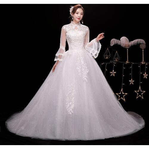 Tailing Wedding Dresses Bride Lace Up Tail Wedding Dress Bridal Embroidery Dress Dream Ball Gowns