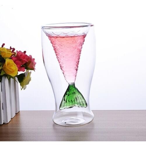 Glass Cup Nordic Mermaid 100ML Color Double Layer Cocktail Whiskey Juice Mug Bar Decoration Household Kitchen Supplies Drinkware