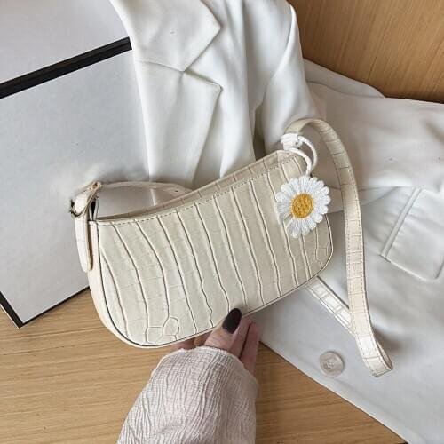 Fashion Alligator Stone Pattern Handbag PU Leather Portable Women Flower Underarm Shoulder Bags Female Travel Casual Handbags